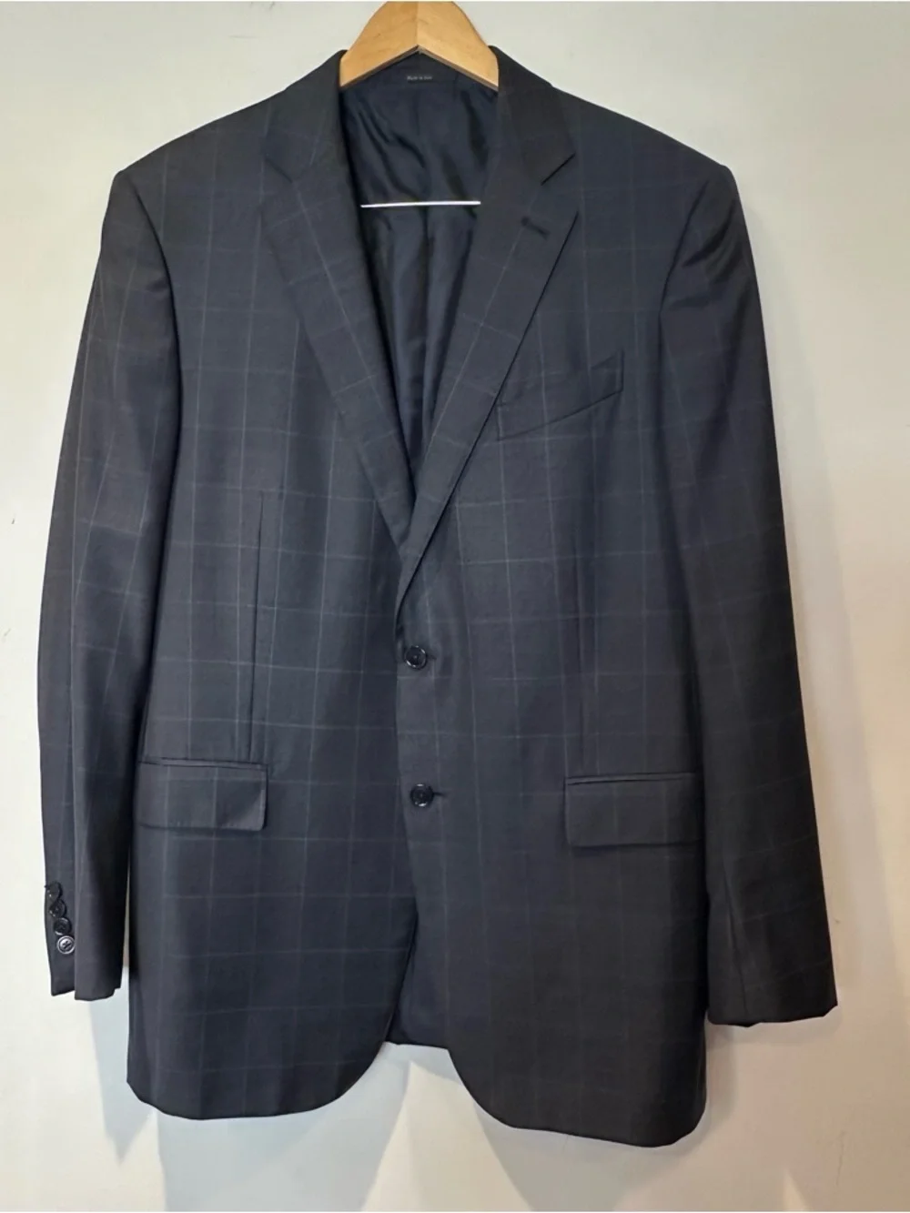 Ermenegildo Zegna 100 % Wool Navy Windowpane Two-Button Suit Jacket